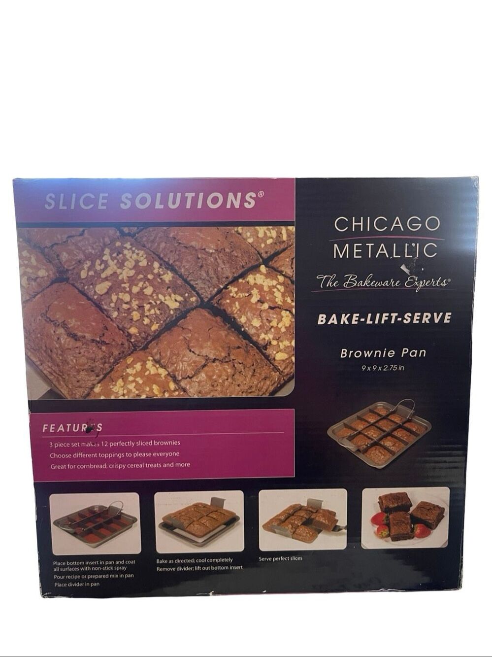 New Chicago Metallic Slice Solutions Gray Brownie Pan 9x9
